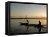 Bahia, Barra De Serinhaem, Fishermen Returning to Shore at Sunset in Thier Dug Out Canoe, Brazil-Mark Hannaford-Framed Stretched Canvas