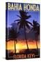 Bahia Honda, Florida Keys - Palms and Sunset-Lantern Press-Stretched Canvas