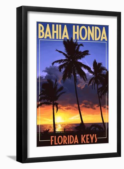 Bahia Honda, Florida Keys - Palms and Sunset-Lantern Press-Framed Art Print