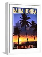 Bahia Honda, Florida Keys - Palms and Sunset-Lantern Press-Framed Art Print