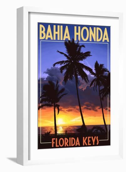 Bahia Honda, Florida Keys - Palms and Sunset-Lantern Press-Framed Art Print