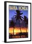 Bahia Honda, Florida Keys - Palms and Sunset-Lantern Press-Framed Art Print