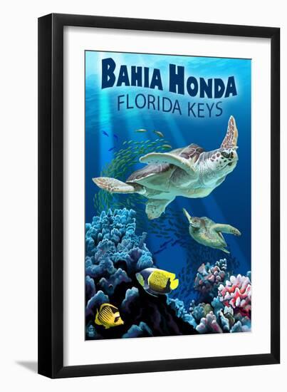 Bahia Honda, Florida Keys - Sea Turtles-Lantern Press-Framed Art Print