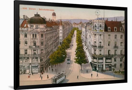 Bahnhofstrasse, Zurich. Postcard Sent in 1913-Swiss photographer-Framed Giclee Print