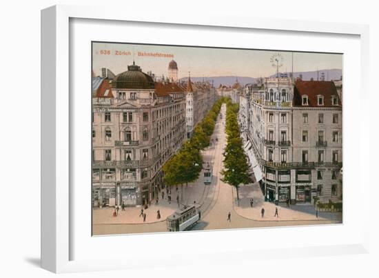 Bahnhofstrasse, Zurich. Postcard Sent in 1913-Swiss photographer-Framed Giclee Print