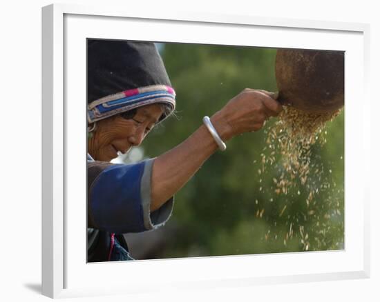 Bai Minority Winnowing Wheat, Jianchuan County, Yunnan Province, China-Pete Oxford-Framed Photographic Print