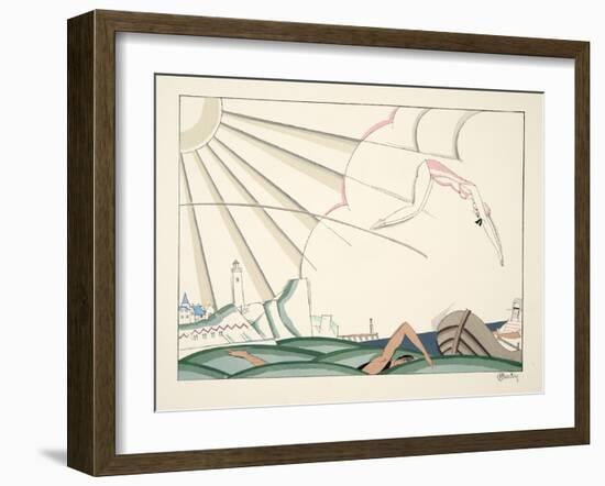 Bain De Mer from Sports & Divertissements, Pub. 1914 (Pochoir Print)-Charles Martin-Framed Giclee Print