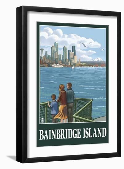 Bainbridge Island, WA - Ferry and Seattle-Lantern Press-Framed Art Print