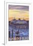 Bainbridge Island, WA - Ferry and Sunset-Lantern Press-Framed Art Print