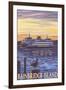 Bainbridge Island, WA - Ferry and Sunset-Lantern Press-Framed Art Print