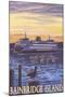 Bainbridge Island, WA - Ferry and Sunset-Lantern Press-Mounted Art Print