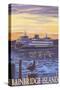 Bainbridge Island, WA - Ferry and Sunset-Lantern Press-Stretched Canvas