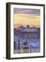 Bainbridge Island, WA - Ferry and Sunset-Lantern Press-Framed Art Print