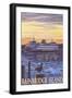 Bainbridge Island, WA - Ferry and Sunset-Lantern Press-Framed Art Print