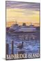 Bainbridge Island, WA - Ferry and Sunset-Lantern Press-Mounted Art Print