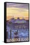 Bainbridge Island, WA - Ferry and Sunset-Lantern Press-Framed Stretched Canvas