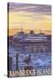 Bainbridge Island, WA - Ferry and Sunset-Lantern Press-Stretched Canvas