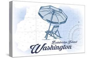 Bainbridge Island, Washington - Beach Chair and Umbrella - Blue - Coastal Icon-Lantern Press-Stretched Canvas