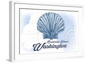 Bainbridge Island, Washington - Scallop Shell - Blue - Coastal Icon-Lantern Press-Framed Art Print