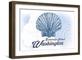 Bainbridge Island, Washington - Scallop Shell - Blue - Coastal Icon-Lantern Press-Framed Art Print