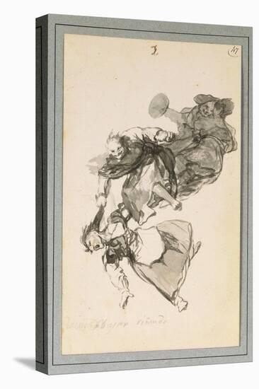 Bajan Riñendo, or They Go Down Quarrelling (Brush and Grey Wash with Scraping on Paper)-Francisco de Goya-Stretched Canvas