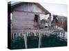 Bajau Family in Stilt House Over the Sea, with Fish Drying on Platform Outside, Sabah, Malaysia-Lousie Murray-Stretched Canvas
