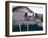 Bajau Family in Stilt House Over the Sea, with Fish Drying on Platform Outside, Sabah, Malaysia-Lousie Murray-Framed Photographic Print