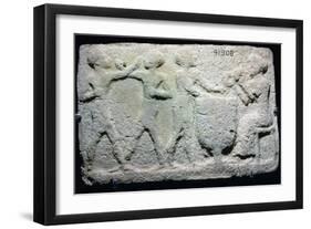 Baked clay plaque of two boxers fighting, while musicians play, from Larsa, Iraq, 2000BC-1750BC-Unknown-Framed Giclee Print