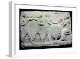 Baked clay plaque of two boxers fighting, while musicians play, from Larsa, Iraq, 2000BC-1750BC-Unknown-Framed Giclee Print