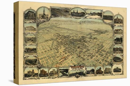 Bakersfield, California - Panoramic Map-Lantern Press-Stretched Canvas