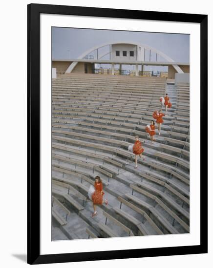 Bakersfield Junior College: Cheerleaders Practicing for Football Rally-Ralph Crane-Framed Photographic Print