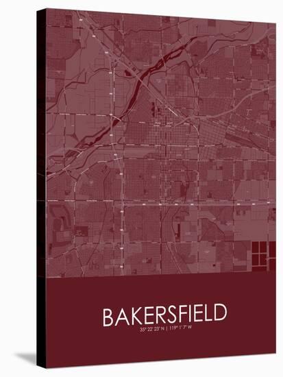 Bakersfield, United States of America Red Map-null-Stretched Canvas
