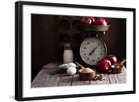 Baking Ingredients on Rustic Table Apples, Eggs and Sugar-Elena Veselova-Framed Photographic Print