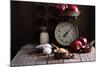 Baking Ingredients on Rustic Table Apples, Eggs and Sugar-Elena Veselova-Mounted Photographic Print