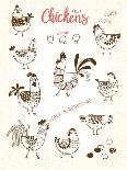 Vector Images of Chickens, Hens, Cocks, Eggs in Cartoon Style, Line Art. Elements for Design Cover-Baksiabat-Art Print