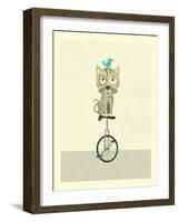 Balancing Cat-Jazzberry Blue-Framed Art Print