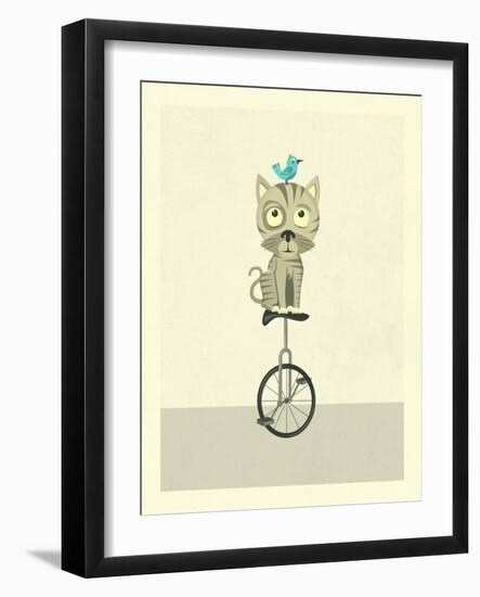 Balancing Cat-Jazzberry Blue-Framed Art Print