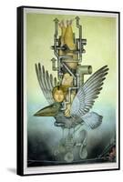 Balancing Girl on Mechanical Bird on Tightrope-Wayne Anderson-Framed Stretched Canvas