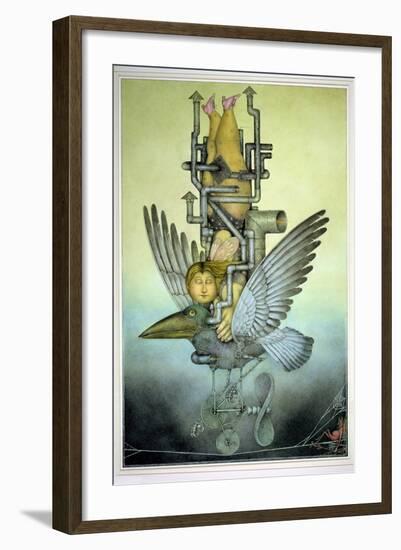 Balancing Girl on Mechanical Bird on Tightrope-Wayne Anderson-Framed Giclee Print