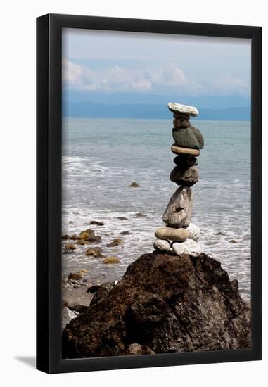Balancing Rocks Near Ocean Photo Poster Print-null-Framed Poster