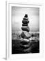 Balancing Rocks on Beach Black White-null-Framed Photo