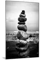 Balancing Rocks on Beach Black White-null-Mounted Photo