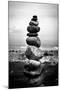 Balancing Rocks on Beach Black White-null-Mounted Photo
