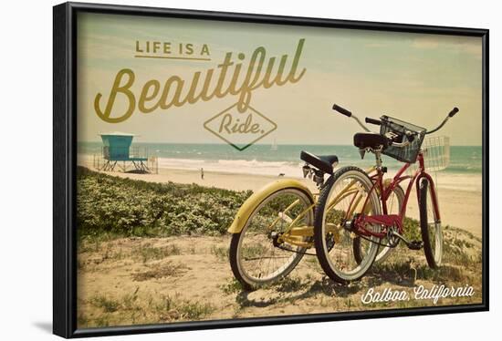 Balboa, California - Life is a Beautiful Ride - Beach Cruisers-Lantern Press-Framed Art Print