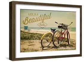 Balboa, California - Life is a Beautiful Ride - Beach Cruisers-Lantern Press-Framed Art Print