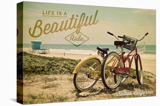 Balboa, California - Life is a Beautiful Ride - Beach Cruisers-Lantern Press-Stretched Canvas