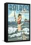 Balboa, California - Surf Fishing Pinup Girl-Lantern Press-Framed Stretched Canvas