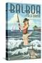 Balboa, California - Surf Fishing Pinup Girl-Lantern Press-Stretched Canvas