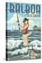 Balboa, California - Surf Fishing Pinup Girl-Lantern Press-Stretched Canvas