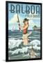 Balboa, California - Surf Fishing Pinup Girl-Lantern Press-Framed Art Print